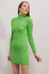 Merterium 15797 Balıkçı Yaka Triko Elbise - Y.Yeşil