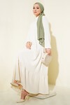 Merterium 1627 Yaka Bağcıklı Tesettür Elbise - Krem