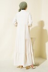 Merterium 1627 Yaka Bağcıklı Tesettür Elbise - Krem