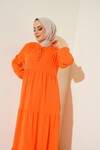 Merterium 1627 Yaka Bağcıklı Tesettür Elbise - Oranje