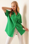 Merterium 20120 Oversize Kısa Kollu Gömlek - Yeşil