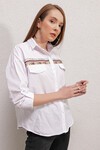Merterium 20147 Nakışlı Gömlek - Beyaz