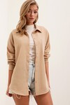 Merterium 20153 Tek Cepli Oversize Keten Gömlek - A.Bej