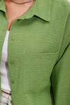Merterium 20153 Tek Cepli Oversize Keten Gömlek - E.Yeşil