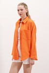 Merterium 20153 Tek Cepli Oversize Keten Gömlek - Oranje