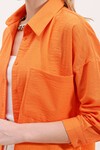 Merterium 20153 Tek Cepli Oversize Keten Gömlek - Oranje
