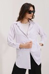 Merterium 20217 Cep Detaylı Çizgili Oversize Gömlek - Beyaz