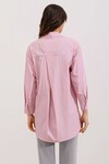 Merterium 20217 Cep Detaylı Çizgili Oversize Gömlek - Pudra