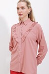 Merterium 20223 Fırfırlı Uzun Kol Gömlek - Gül Kurusu