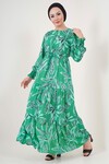 Merterium 2145 Desenli Tesettür Elbise - Yeşil