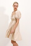 Merterium 2351 Kloş Poplin Elbise - Krem