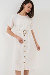 Merterium 2389 Kemerli Keten Elbise - Ekru