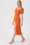 Merterium 2396 Yırtmaçlı Yazlık Örme Elbise - Turuncu