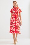 Merterium 2455 Desenli Gömlek Elbise - Kırmızı