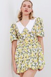 Merterium 2478 Çiçekli Mini Elbise - Sarı