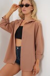 Merterium 3900 Oversize Uzun Basic Gömlek - Camel