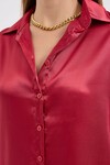 Merterium 3964 Hafif Dökümlü Saten Gömlek - A.Bordo