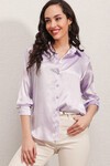 Merterium 3964 Hafif Dökümlü Saten Gömlek - B.Lila