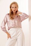 Merterium 3964 Hafif Dökümlü Saten Gömlek - Pudra