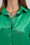 Merterium 3964 Hafif Dökümlü Saten Gömlek - Yeşil
