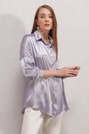 Merterium 3985 Oversize Saten Gömlek - Lila
