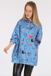 Merterium 4289 Kapüşonlu Oversize Sweatshirt - İndigo