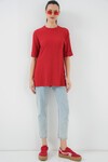 Merterium 4332 Yanı Yırtmaçlı Örme Tişört - Kırmızı