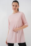 Merterium 4332 Yanı Yırtmaçlı Örme Tişört - Pudra
