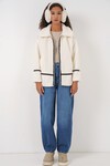 Merterium 5173 Astarlı Peluş Ceket - Ekru