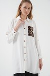 Merterium 5851 Cep Detaylı Gömlek Tunik - Beyaz