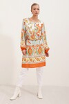 Merterium 5902 Kemerli Desenli Elbise - Turuncu