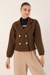 Merterium 9117 Kruvaze Yaka Crop Ceket - Kahverengi