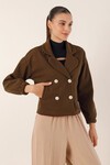 Merterium 9117 Kruvaze Yaka Crop Ceket - Kahverengi