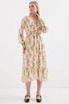 Merterium Bigdart 2137 Desenli Şifon Elbise - Krem