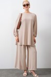 Merterium Kadın Ayrobin Tunik Pantolon Alt Üst Takım - Krem