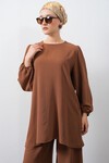 Merterium Kadın Ayrobin Tunik Pantolon Alt Üst Takım - Sütlü Kahve