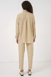 Merterium Kadın Bej Oversize Keten Alt Üst Takım 6622