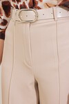 Merterium Kadın Bej Yüksek Bel Kumaş Pantolon 6584