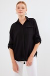 Merterium Kadın Cep Detaylı Gömlek 20234 - Siyah