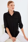 Merterium Kadın Cep Detaylı Gömlek 20234 - Siyah