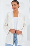 Merterium Kadın Ekru Varaklı Örme Kimono 5925