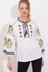 Merterium Kadın Hardal Ekru Nakışlı Keten Bluz 902