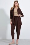 Merterium Kadın Kahverengi Oversize Keten Alt Üst Takım 6622