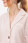 Merterium Kadın Krem Çift Düğmeli Oversize Crop Keten Ceket 0706