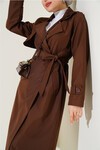 Merterium Kadın Kruvaze Yaka Kuşaklı Trençkot - Kahverengi