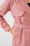 Merterium Kadın Kruvaze Yaka Kuşaklı Trençkot - Pembe