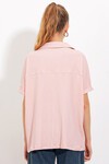 Merterium Kadın Pudra Oversize Polo Yaka Örme Bluz 0486