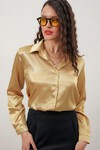 Merterium Kadın Saten Gömlek Geniş Beden Aralığı - Altın Sarısı