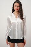 Merterium Kadın Saten Gömlek Geniş Beden Aralığı - Beyaz