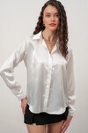 Merterium Kadın Saten Gömlek Geniş Beden Aralığı - Beyaz